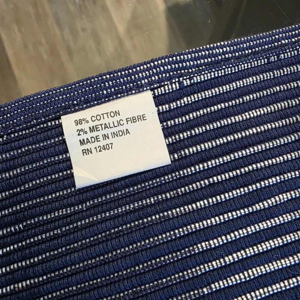 Woven Blue & Shiny Silver Thread Striped‎ Placemats - Set Of 4 - 18